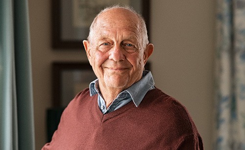 Closeup of senior man smiling at home