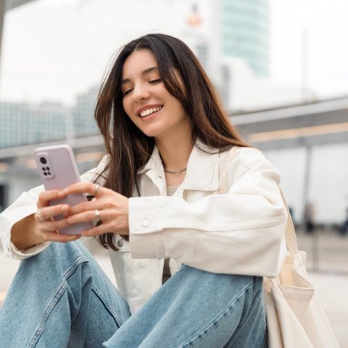 Lady reads something on phone