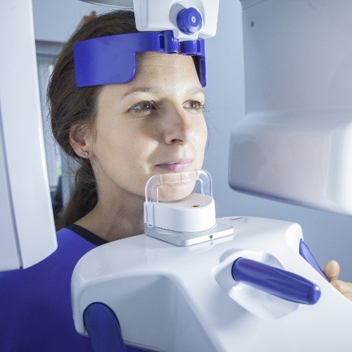 Woman receiving C B C T digital x ray scans