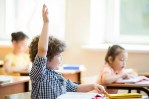 Boy raising hand in class