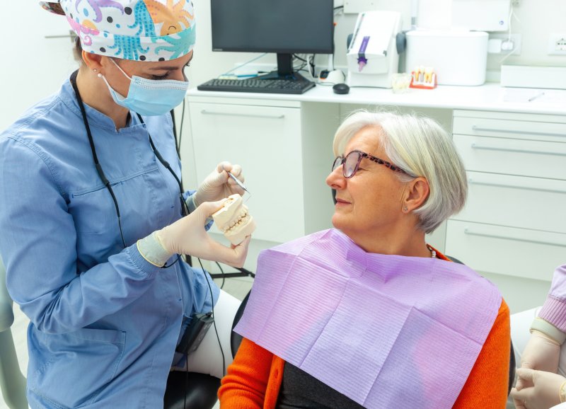dentist discussing dental implants with female patient